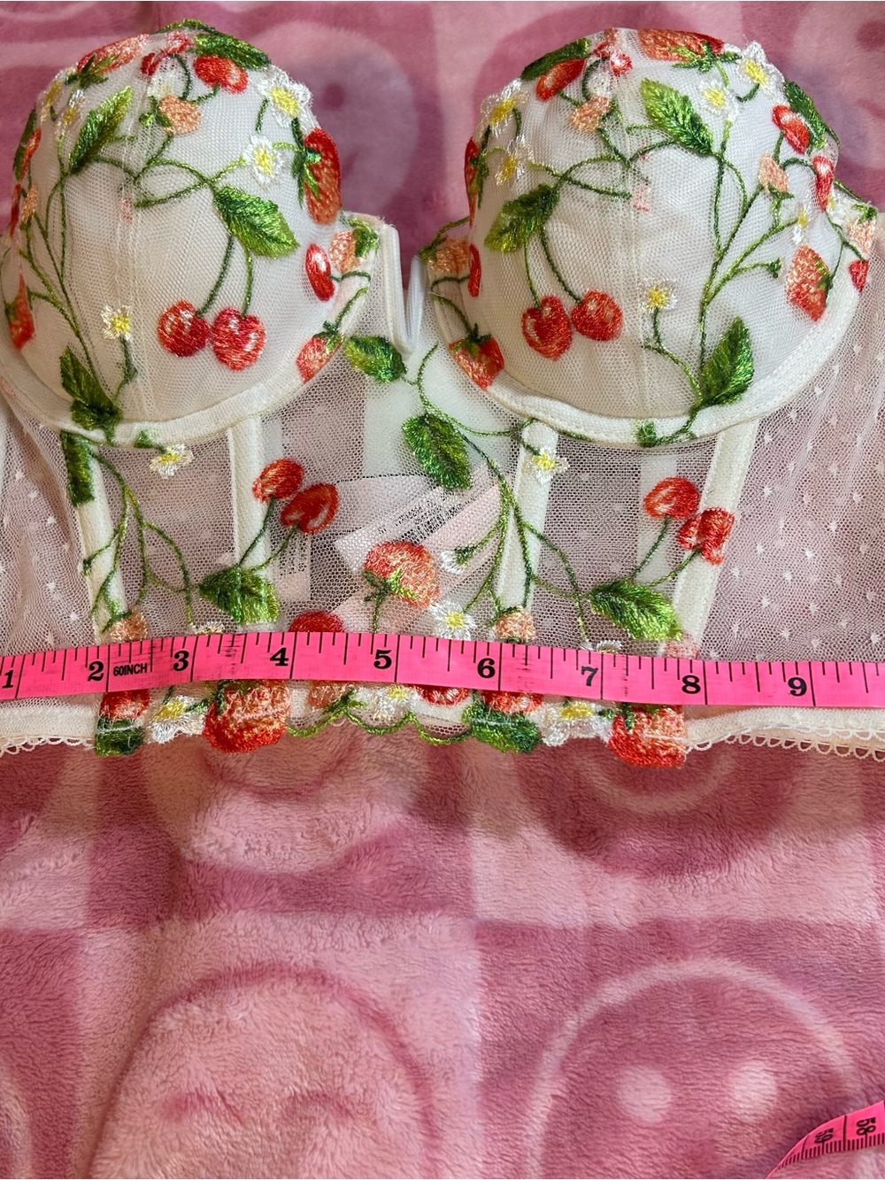 Victoria's Secret Dream Angels Strawberry Cherries Mesh Bra Bustier 32B New with - Picture 8 of 10